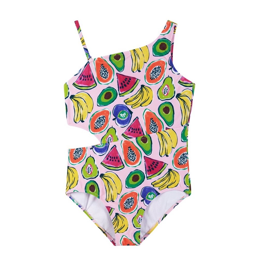 Andy & Evan Pink and Yellow One Piece Swimsuit with Fruit Print NWT